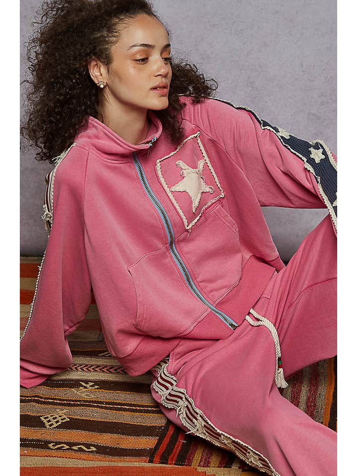 Pol Clothing - Wholesale Jacket - Women's - Long sleeve French terry star patch striped elastic jacket12