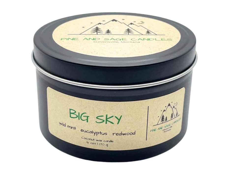 Pine and Sage Candles - Wholesale Travel candles - Big Sky- 6 oz Black Matte Candle Tin6