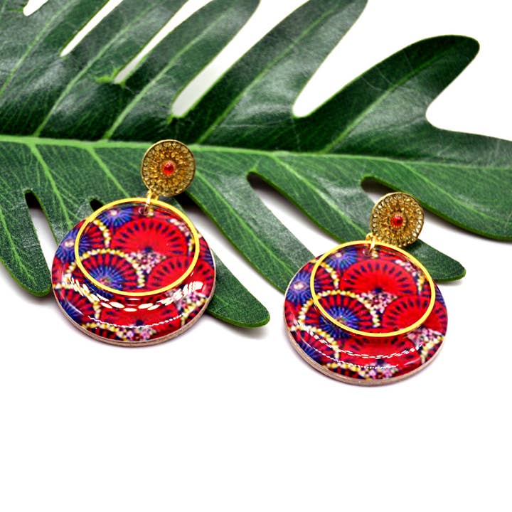 SUNKRIS - Wholesale Dangle Earrings - Japanese pattern wooden and resin paper earrings1