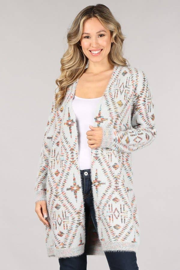 Oceanus Apparel - Wholesale Cardigan – Women’s - OUG10209 Abstract print long knit cardigan sweater6