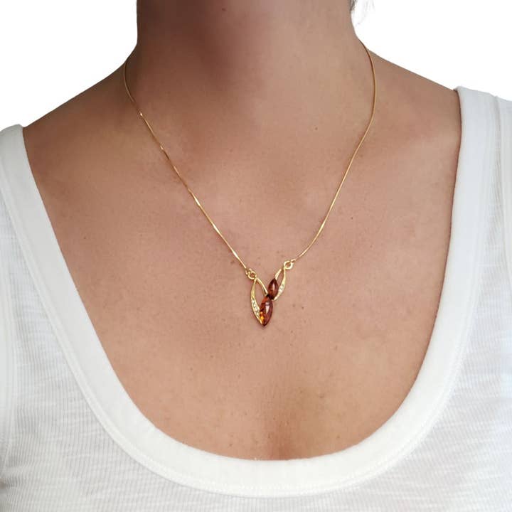 Baltic Amber Gold Plated Necklace for wholesale by Amberman