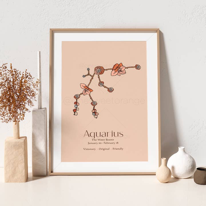 Impresión del zodiaco del horóscopo acuario, impresión artística del signo del zodiaco para venta al por mayor de Onesweetorange