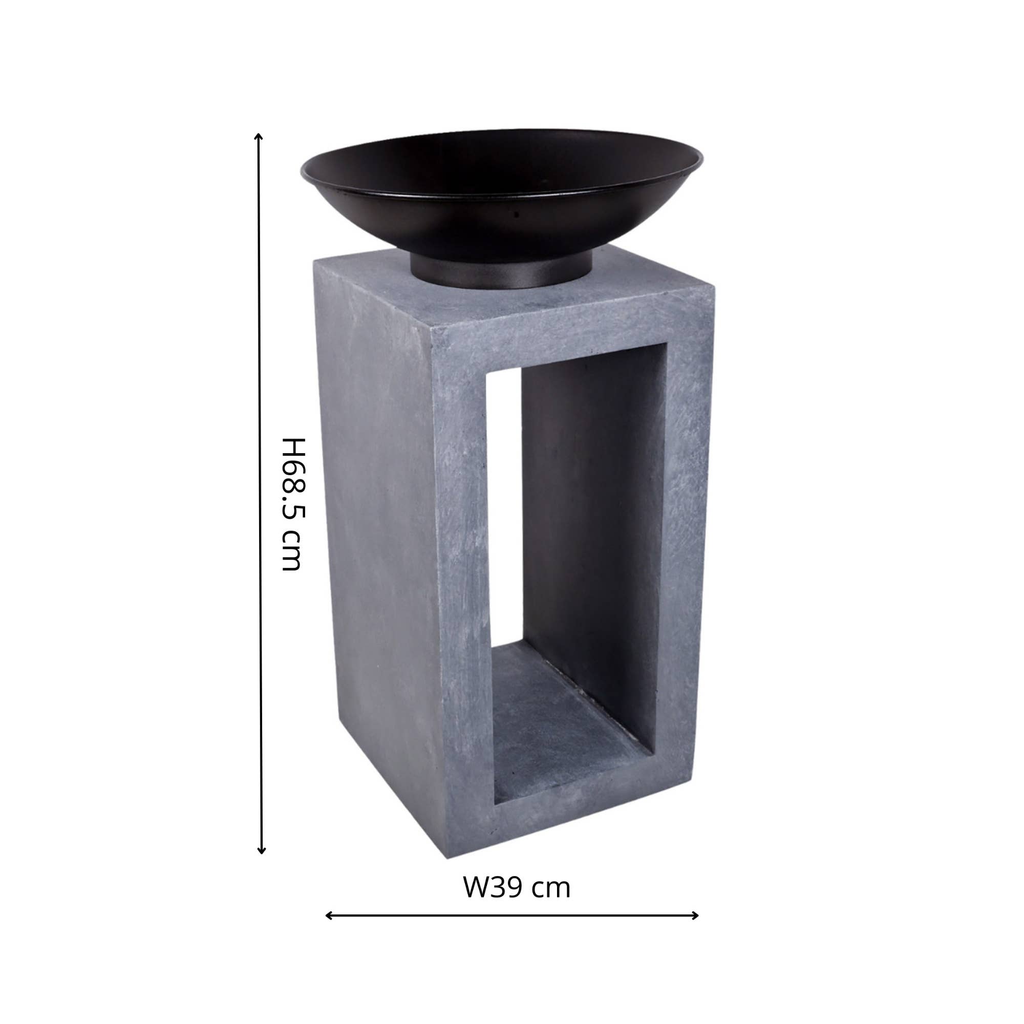 Ivyline – Großhandel Feuerstelle – Stählerne Feuer-Schale auf quadratischem Fibreclay-Podest H68,5 cm2