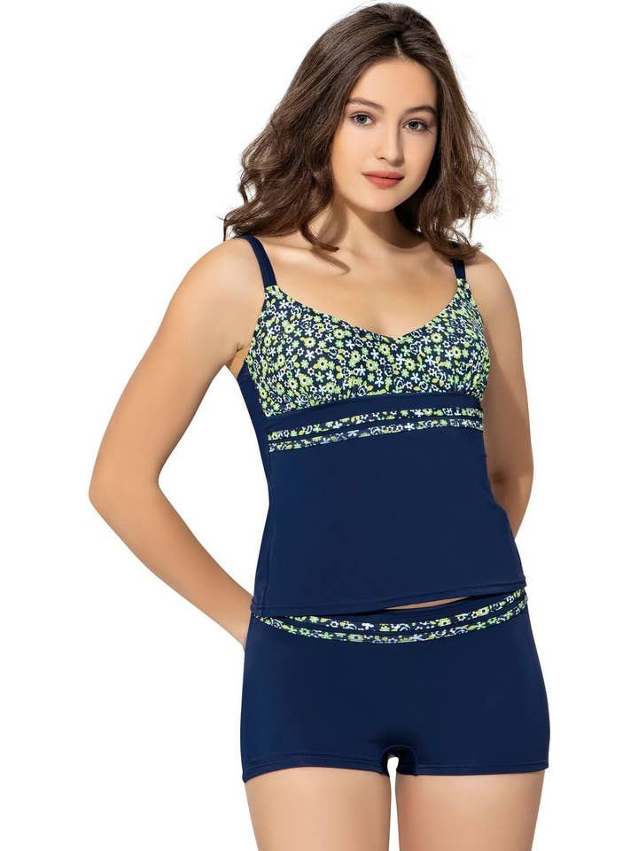 Argisa gestreepte tankini met shorts groen voor wholesale door Argisa