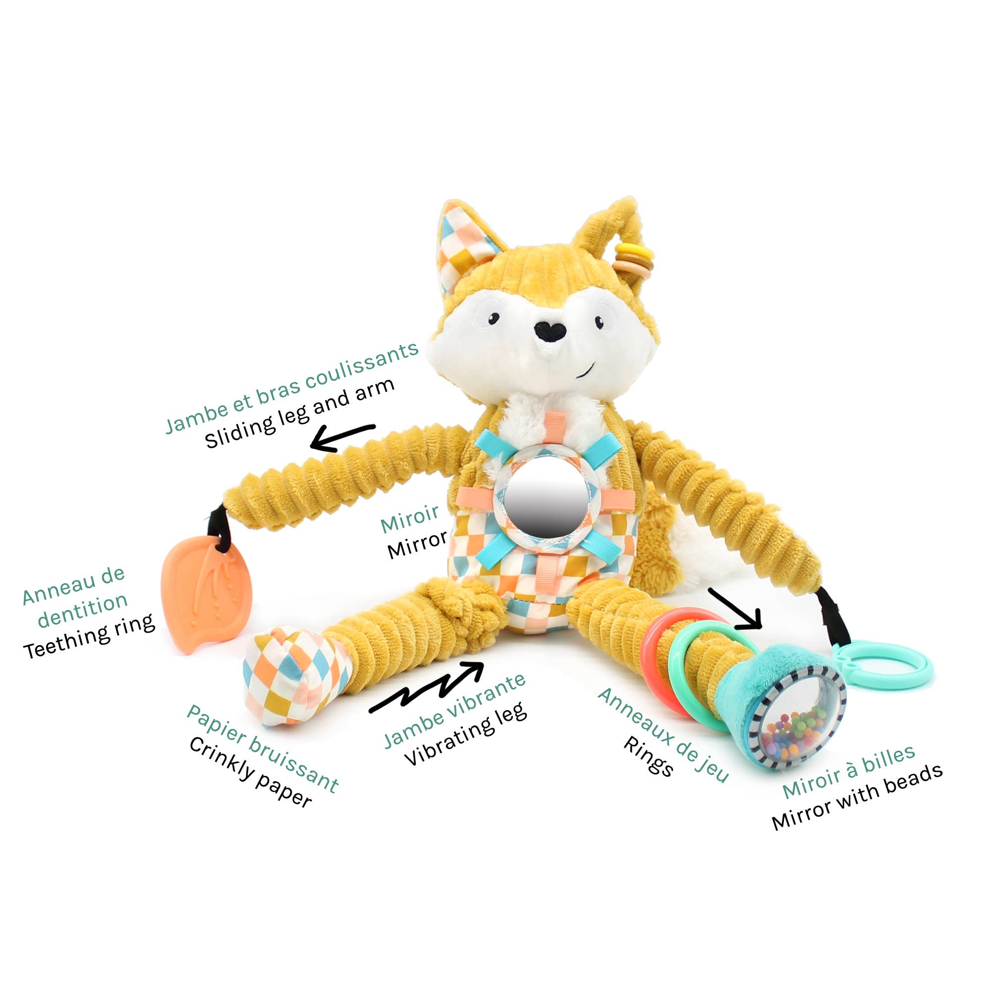 Les Déglingos, France - Wholesale Stuffed/Plush Toy - Kids & Baby - LES DEGLINGOS BABY ON THE GO ACTIVITY PLUSH CYRANOS THE FOX3