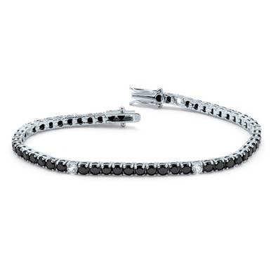 PalmBeach Jewelry - Wholesale Tennis Bracelet - Black Spinel & White Topaz Sterling Silver Tennis Bracelet0