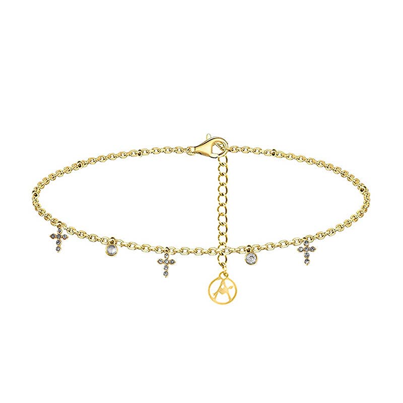 AMORINO SRL – Pulseira com pendente por atacado – Pulseira com Pingentes de Cruz em Zircônia - YC25624B2534