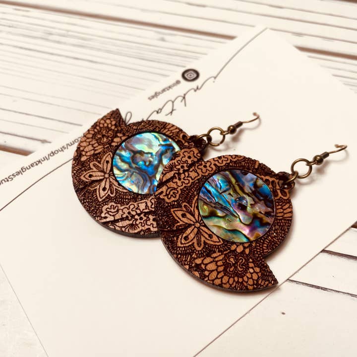 Walnut & Abalone Earrings for wholesale by Inktangles