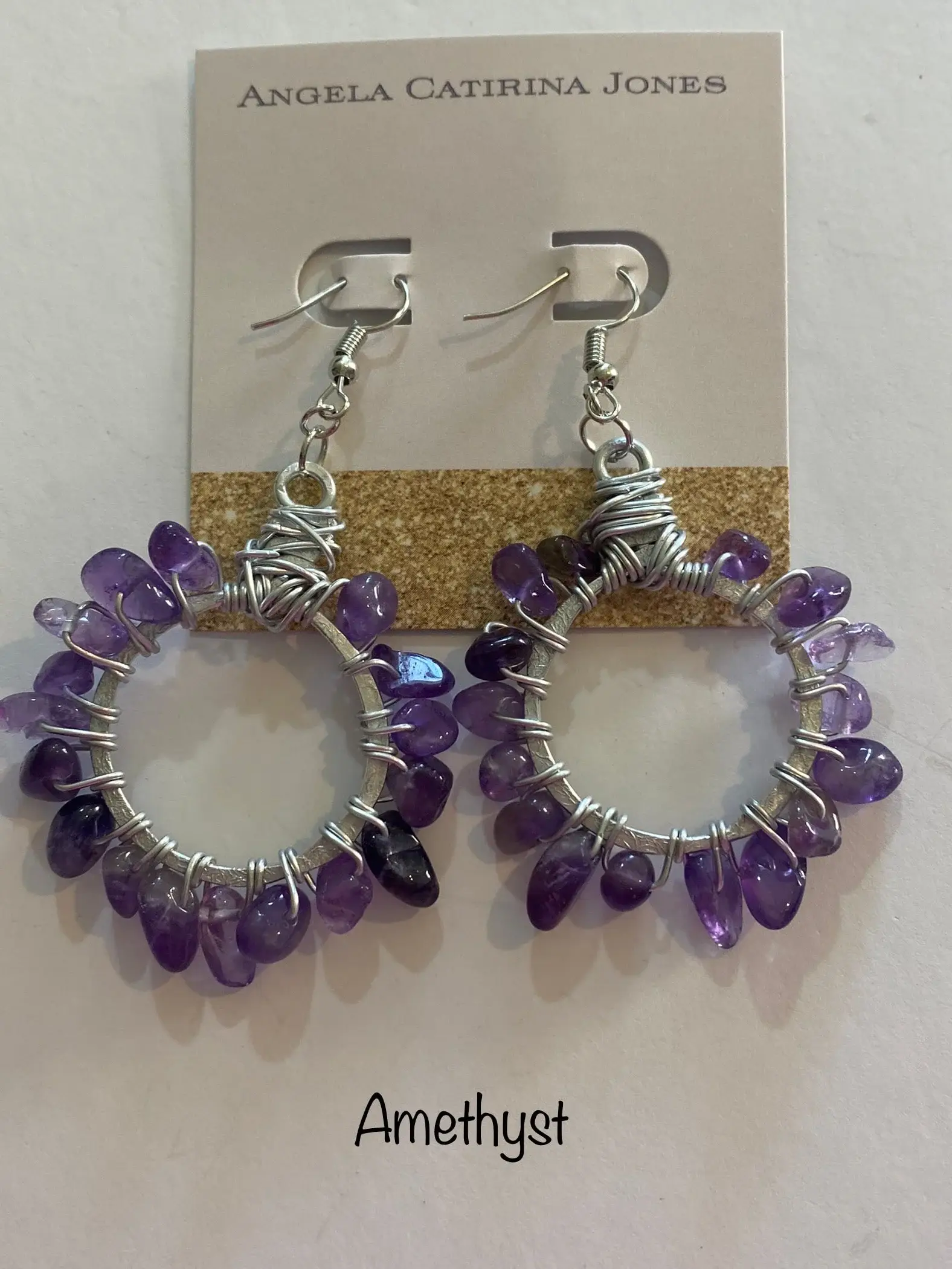 Angela Catirina Jones - Vente Créoles - Créoles en forme de cercle : argent/améthyste0