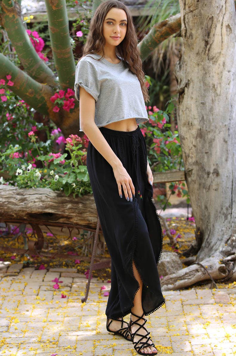 ANGIE - Wholesale Pants - Women's - 25P68-ASIS WRAP PANTS WITH CROCHET TRIM AND ELASTIC WAIST0