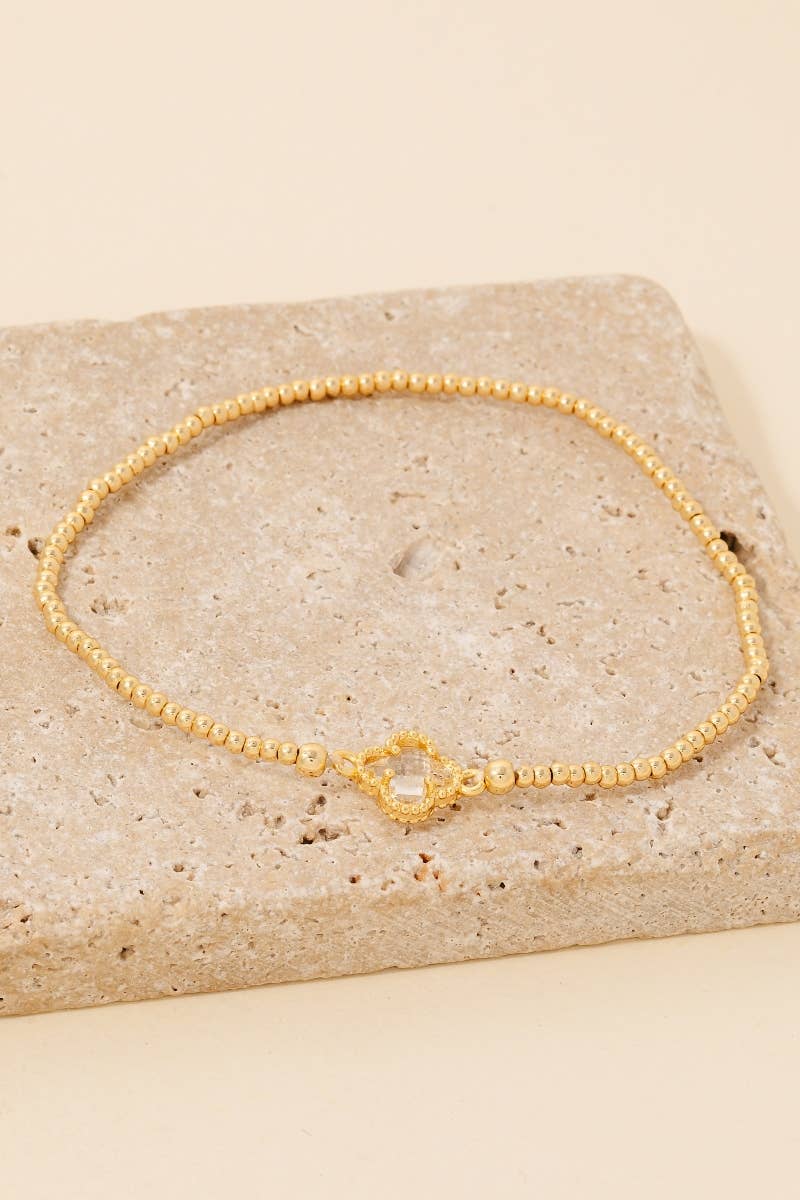 Anarchy Street - Wholesale Beaded Bracelet - Gold Dipped Faceted Clear Glass Clover Charm Beaded Bracelet0