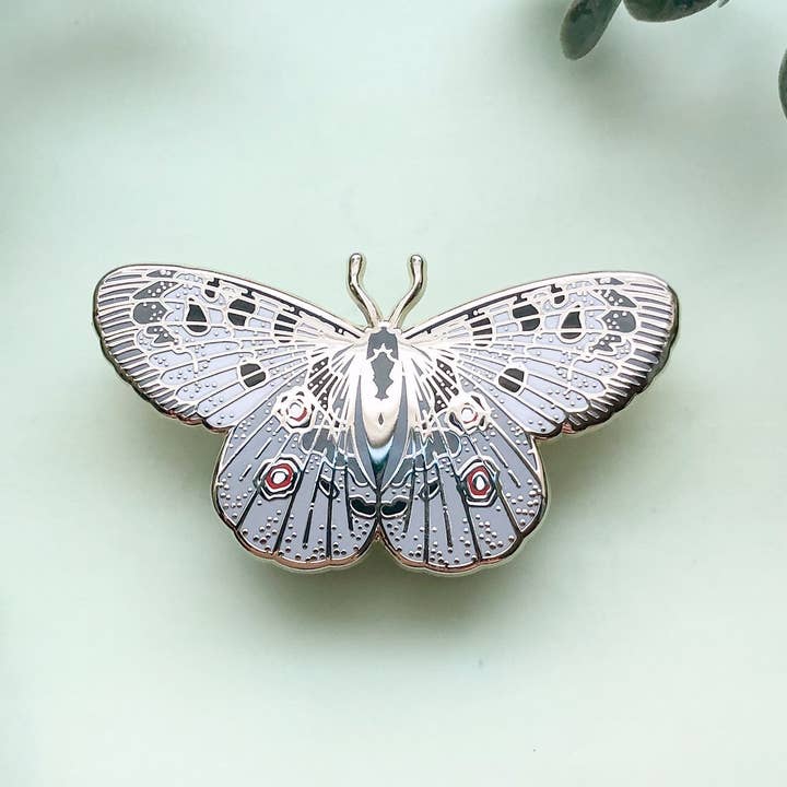 Alum and Ink - Wholesale Lapel Pin/Button - Mountain Apollo Butterfly (Parnassius apollo) Enamel Pin2