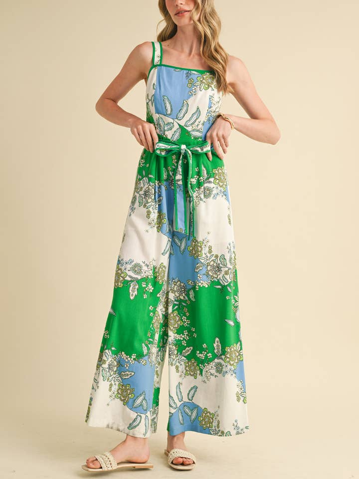 &MERCI - Wholesale Jumpsuit - Women's - FLORAL PAISLEY WIDE LEG CONTRAST BINDING JUMPSUIT MP3884