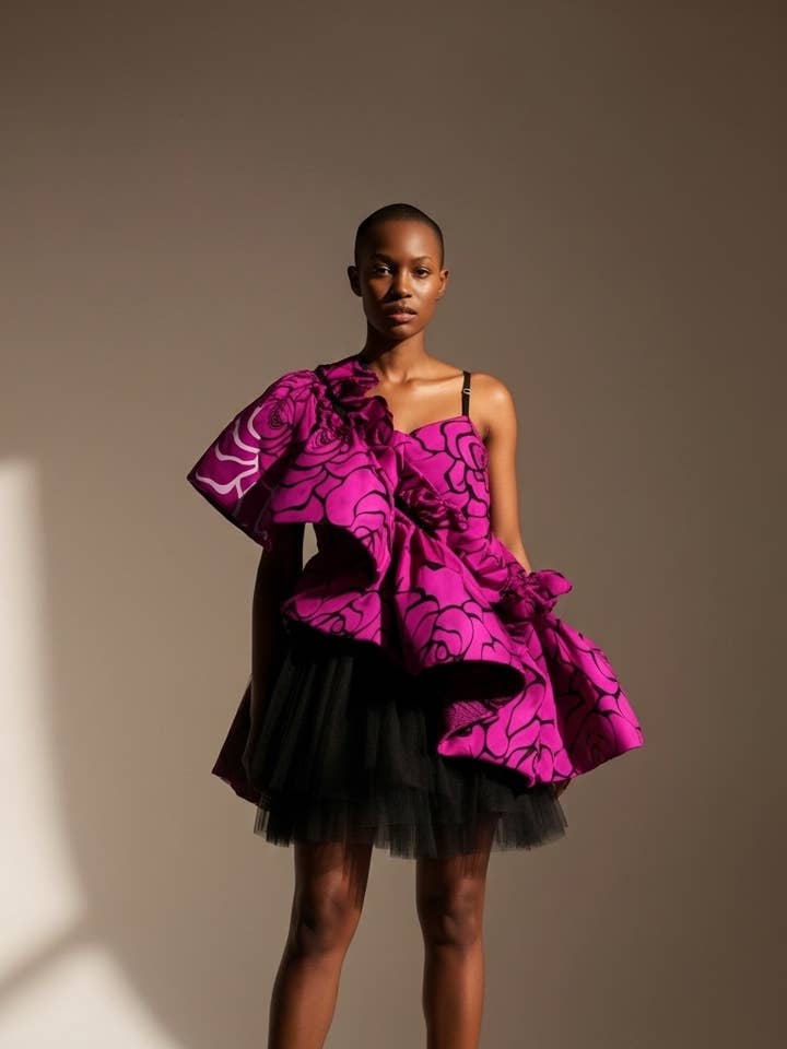 Mini rosa com folhos por atacado de Gingham Doll