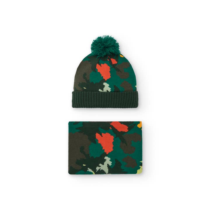 tuc tuc - Venta al por mayor Gorro de lana - Niños - Set de gorro y braga para niño en verde estampado de camu