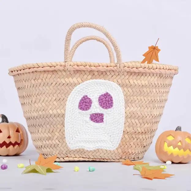 Halloween-stråväska – Handvävd korg med spöke för wholesale av DarKech