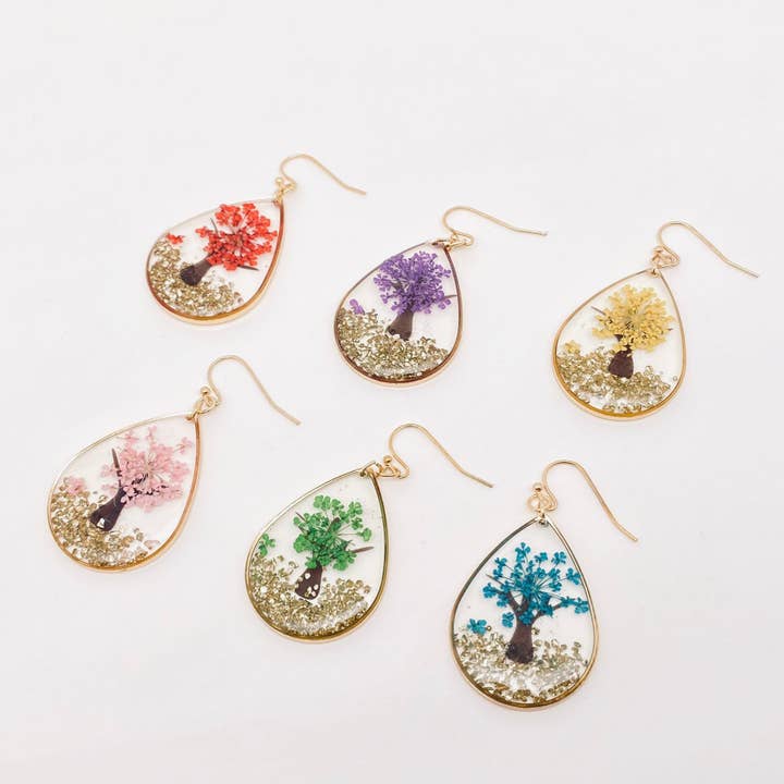 Mio Queena - Wholesale Dangle earrings - Tree of Life Dried Flowers Teardrop Charm Earrings - PDF3