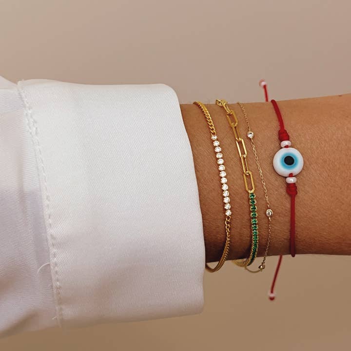Georgina Nicol - Venta al por mayor Pulseras de abalorios/colgantes - Protección de la Kabbalah – Pulsera de Hilo Rojo con Ojo Turco Blanco