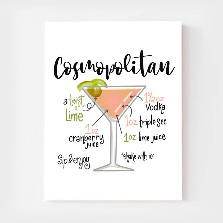 Cosmopolitan Cocktail Recipe Art Print for wholesale by House Fenway
