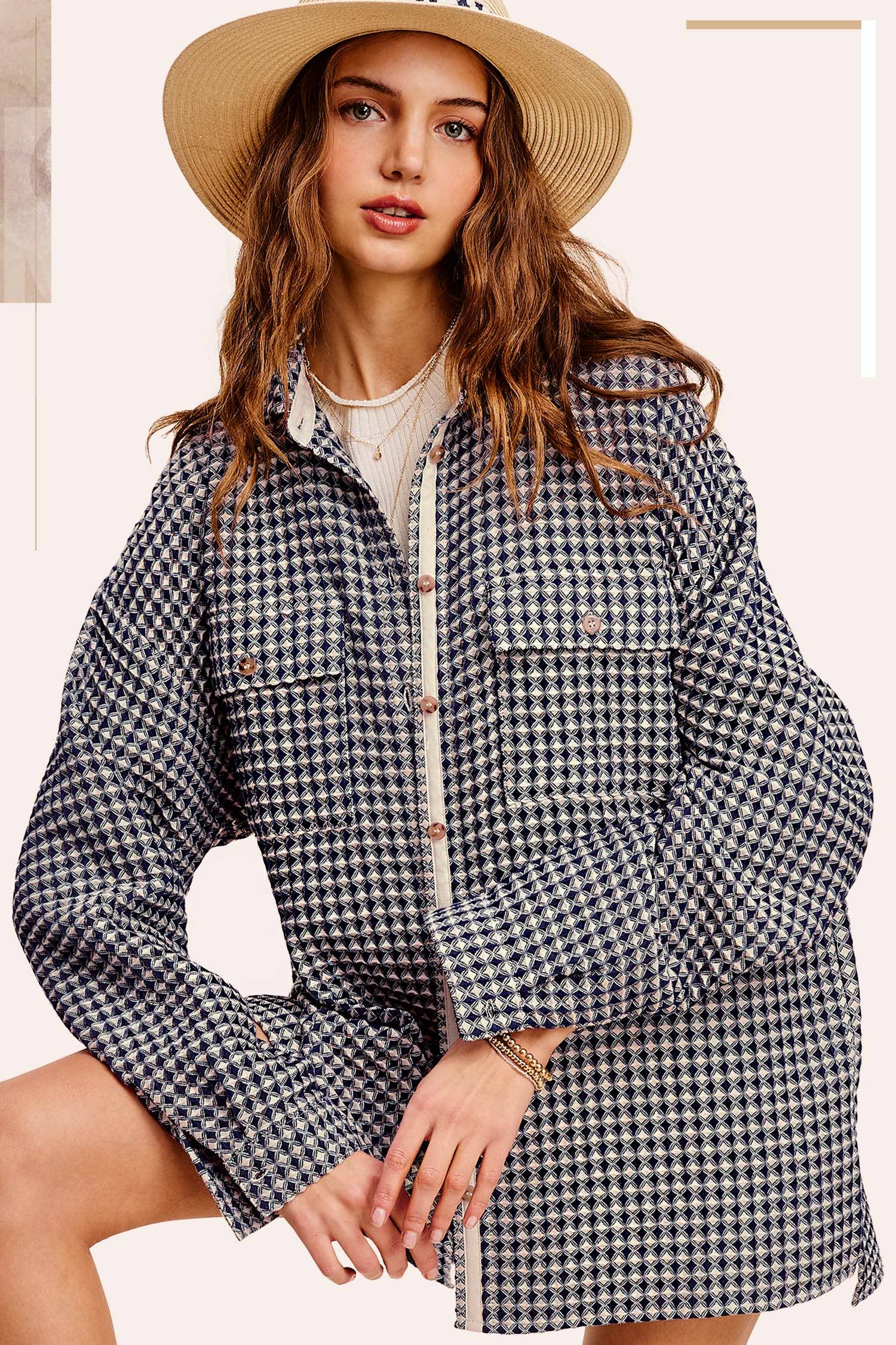 La Miel – Engroshandel Skjortejakke/shacket – til kvinder – La Miel unik waffeltekstureret oversized skjortejakke med knapper30