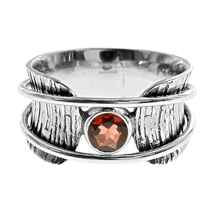 Catalina bark effect garnet facet spinning ring for wholesale by Kali Ma Designs - Sterling Silver Jewellery