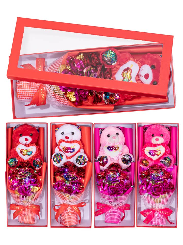 Lux Teddy Bear Rose Bouquet Gift Box - 20 inch for wholesale by Cap Zone