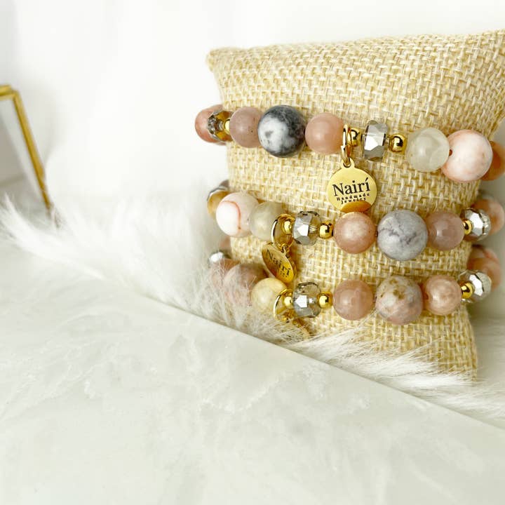 Nicole Natural Sunstone & Zebra Jasper Beaded Bracelet for wholesale by Nairi Handmade Jewelry