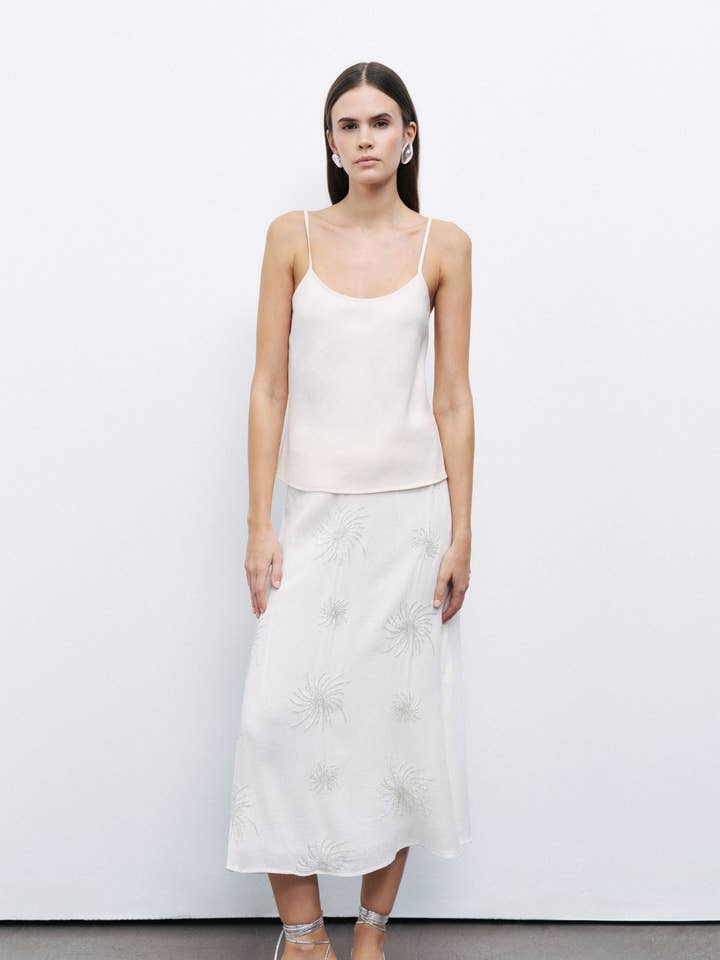 Jupe Midi Brodée à Perles pour la vente par NOCTURNE