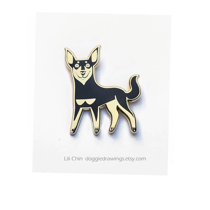 Kelpie /Black and Tan dog enamel pin for wholesale by Lili Chin Art
