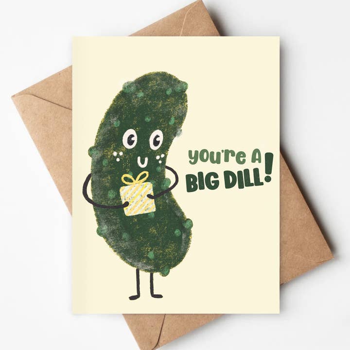 Big Dill Eco-friendly Card Celebrate Birthday Pickle Pun for wholesale by Jenna's Doodles