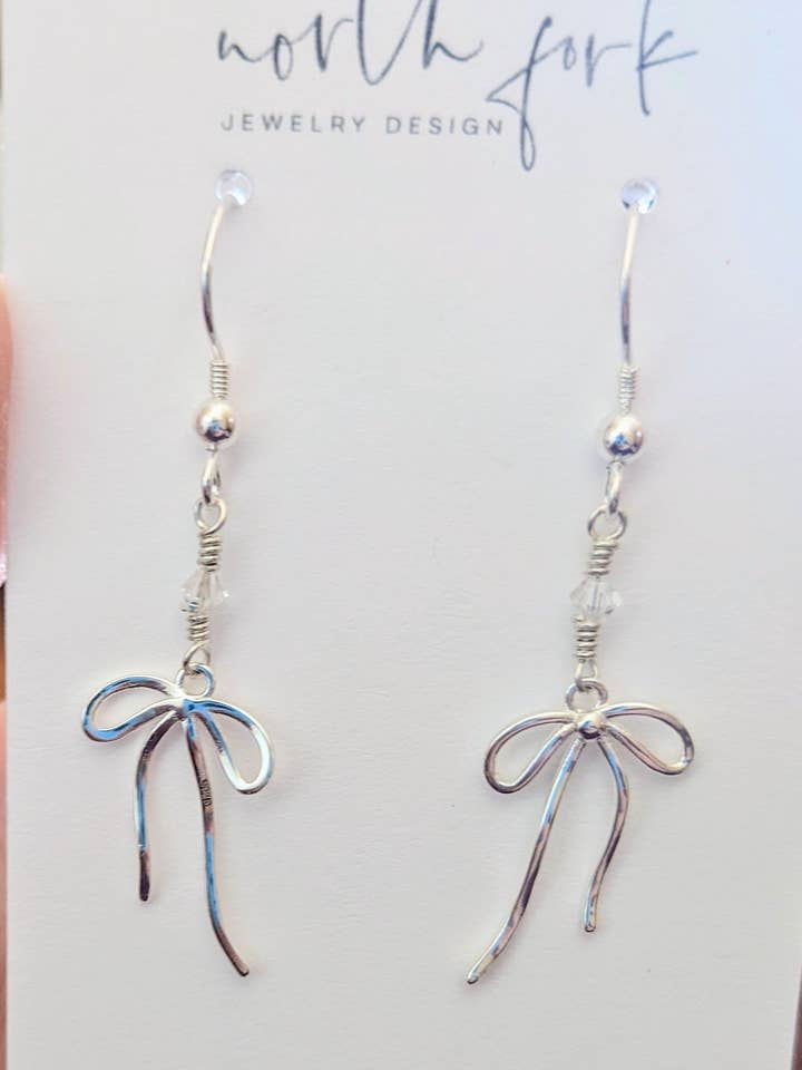 Dainty Sterling Silver Bow Earrings for wholesale by North Fork Jewelry Design, LLC