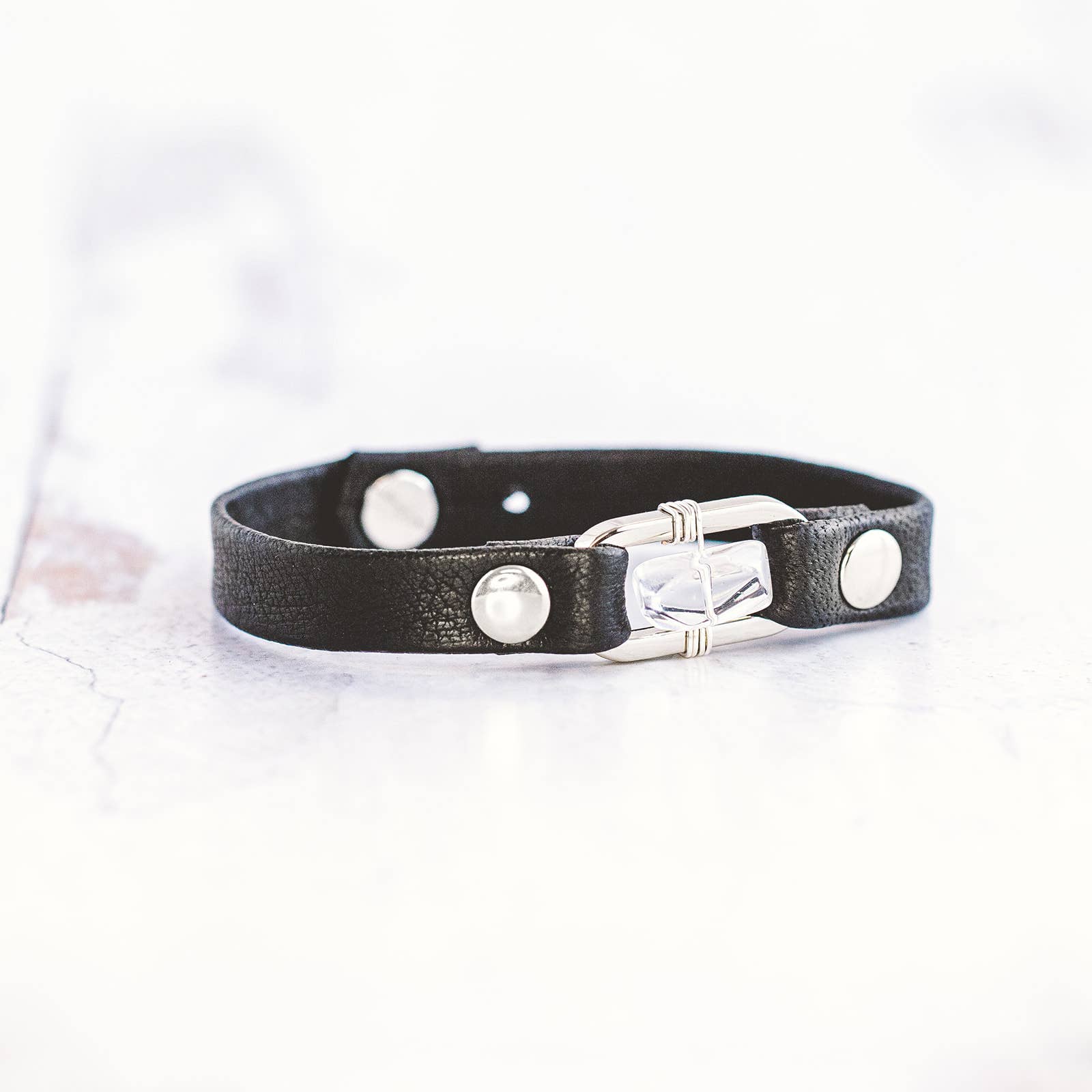 Giving Bracelets - Wholesale Bangle Bracelet - Desert Rose Leather Bracelet - Silver - Clear Quartz13