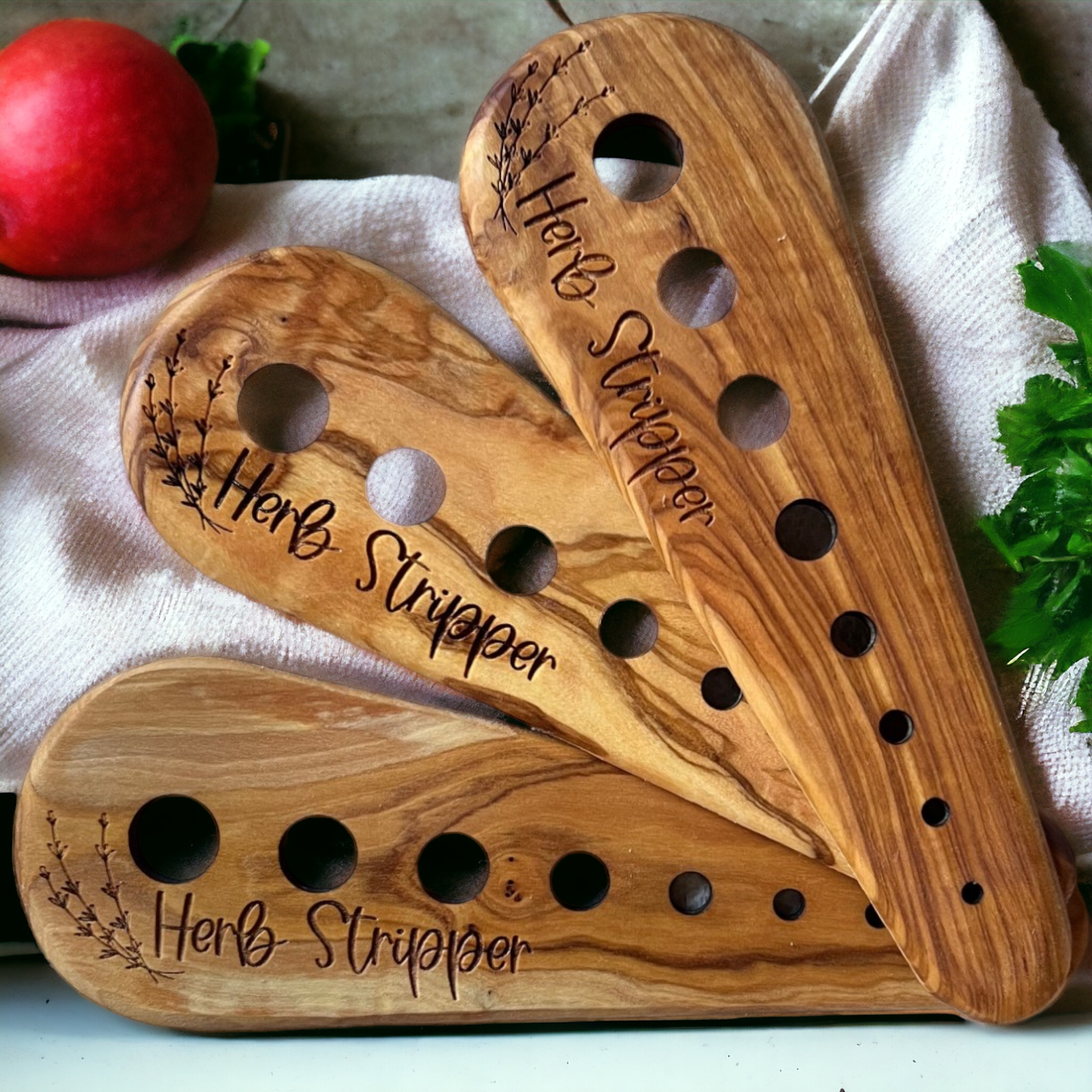 The Savvy Spade - Wholesale Kitchen Tool/Gadget - Herb Stripper - Handmade Olive Wood Herb Preparation5