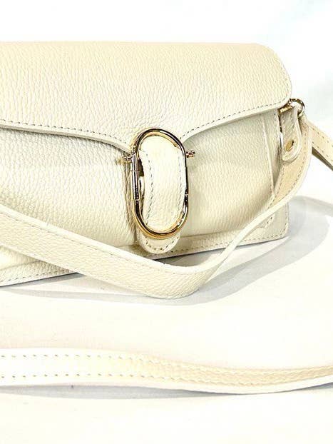 LCCR Italian Cream Leather Crossbody Bag w/Gold Buckle for wholesale by JIJOU CAPRI