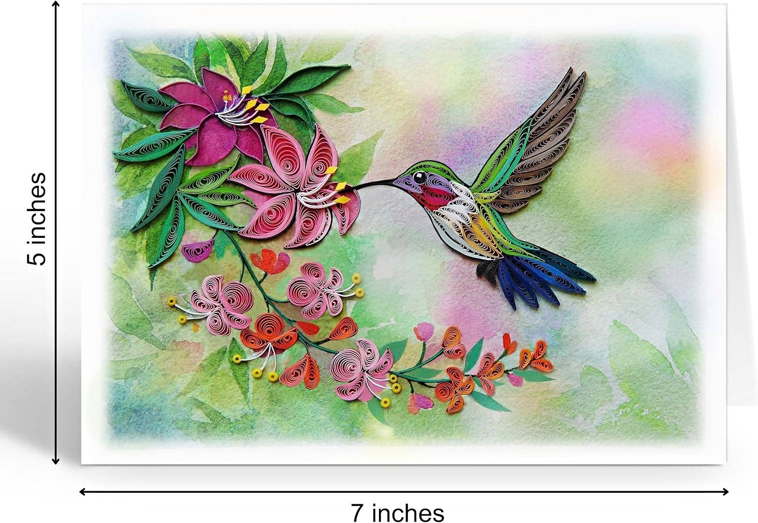 Wonder Paper Art - Wholesale Everyday Greeting Card - Delicate Beauty in Flight – Hummingbird Quilling Card , 5x7 3