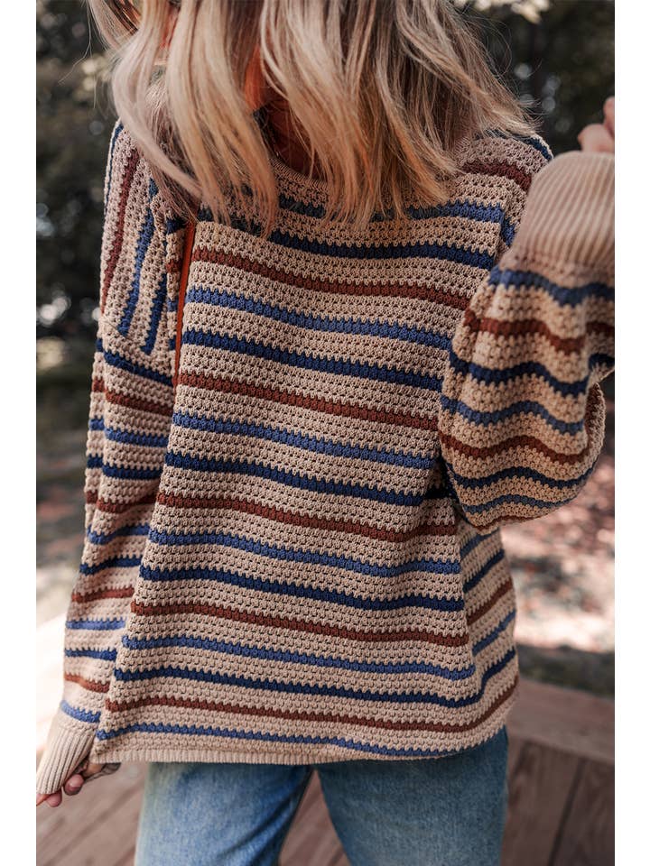Multicolour LDC Striped Knitted Drop Shoulder Crew Neck Sweater for wholesale on Faire