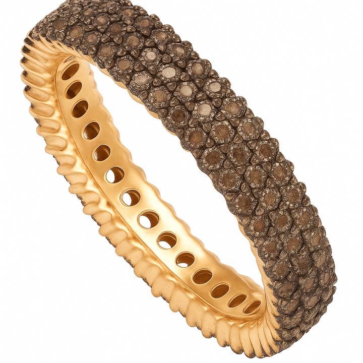 14K Gold Plated Three Row Chocolate Crystal Eternity Ring for wholesale by Amy and Annette