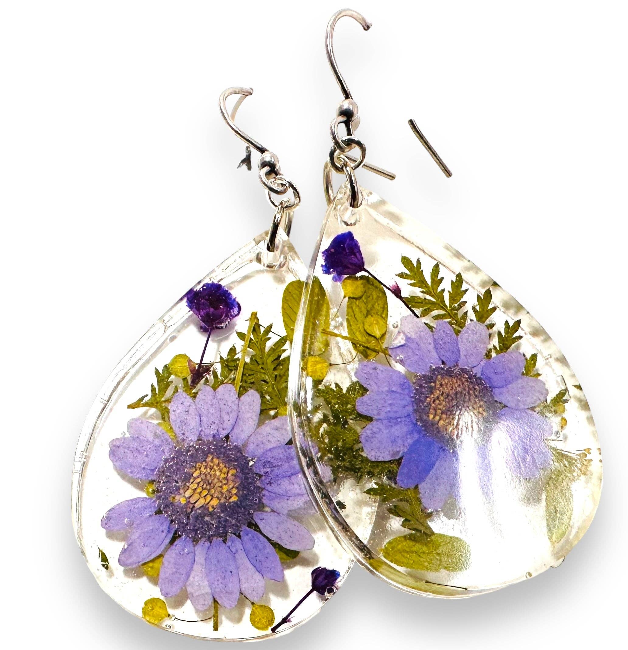 Janine’s Jewelry Design - Wholesale Hangende/ronde oorbellen - Oorbellen met geperste bloemen/echte bloemen/harsbloem24