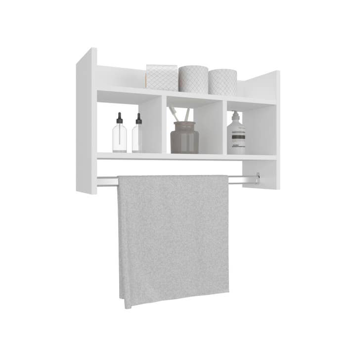 TUHOME FURNITURE - Wholesale Wall Mounted Shelf - Starke Bathroom Wall Shelf with Towel Bar, Compact Storage With A Wide Upper Shelf, Three Comapct Middle Shelves and Towel Holder for Bathroom Organizer1