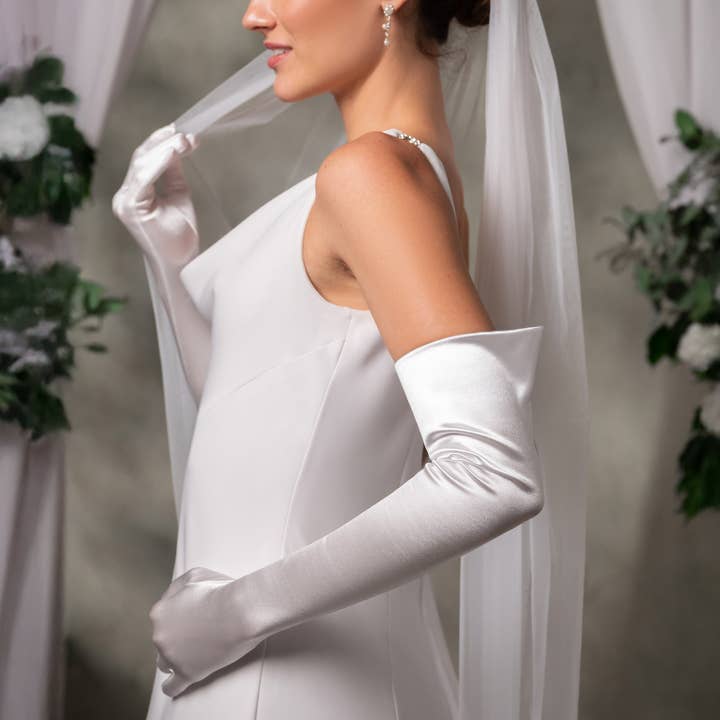 Nicoletta | Bridal Satin Opera Glove for wholesale by Cornelia James