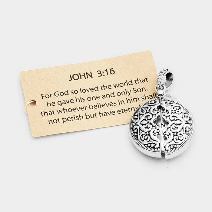 Sensibling Corp. - Wholesale Medaillonkettingen - "Johannes 3:16" Filigraan Ronde Medaillon Hanger0