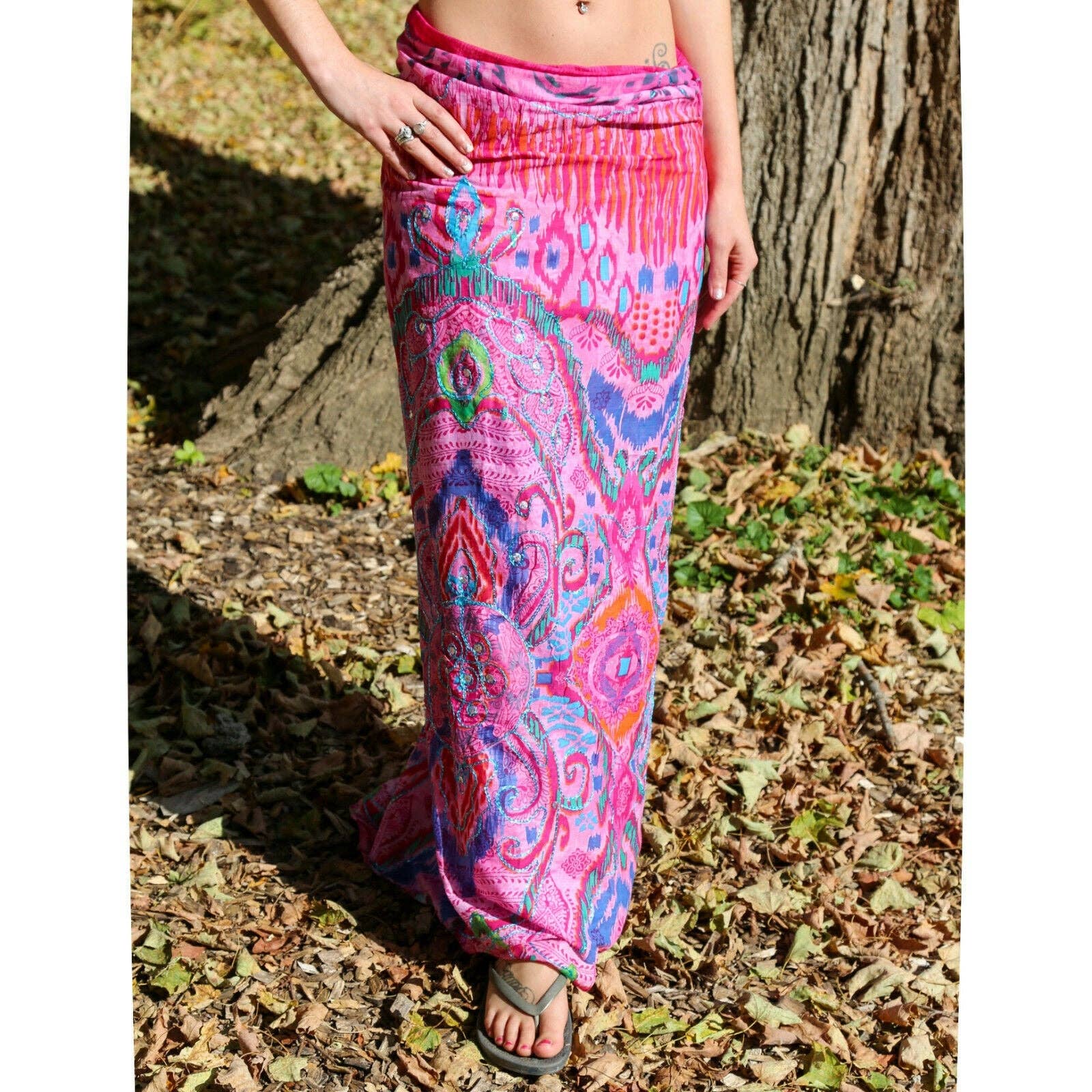 Dalfiya - Vente Cache-maillot – femme - Paréo rose brodé style bohème pour la plage3