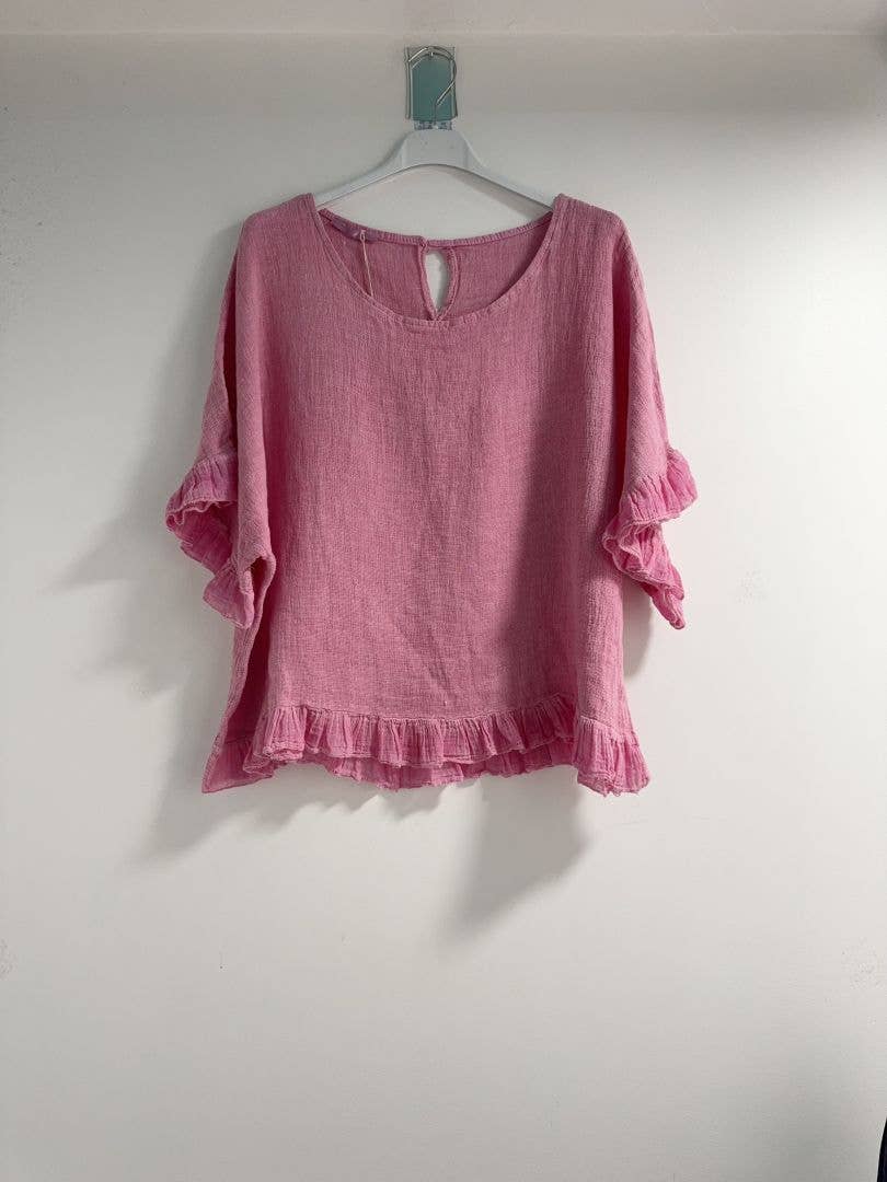 Happy look - Wholesale Blouse - Women's - Washed cotton top with ruffle detail0