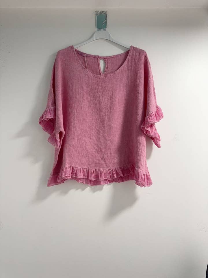 Happy look - Wholesale Blouse - Women's - Washed cotton top with ruffle detail