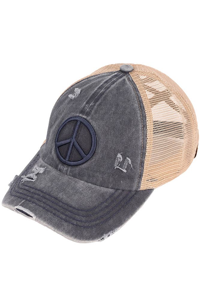 Hana - Vendita all'ingrosso Cappello per coda di cavallo - Donna - Cappello C.C Peace Sign Criss Cross Pony invecchiato2