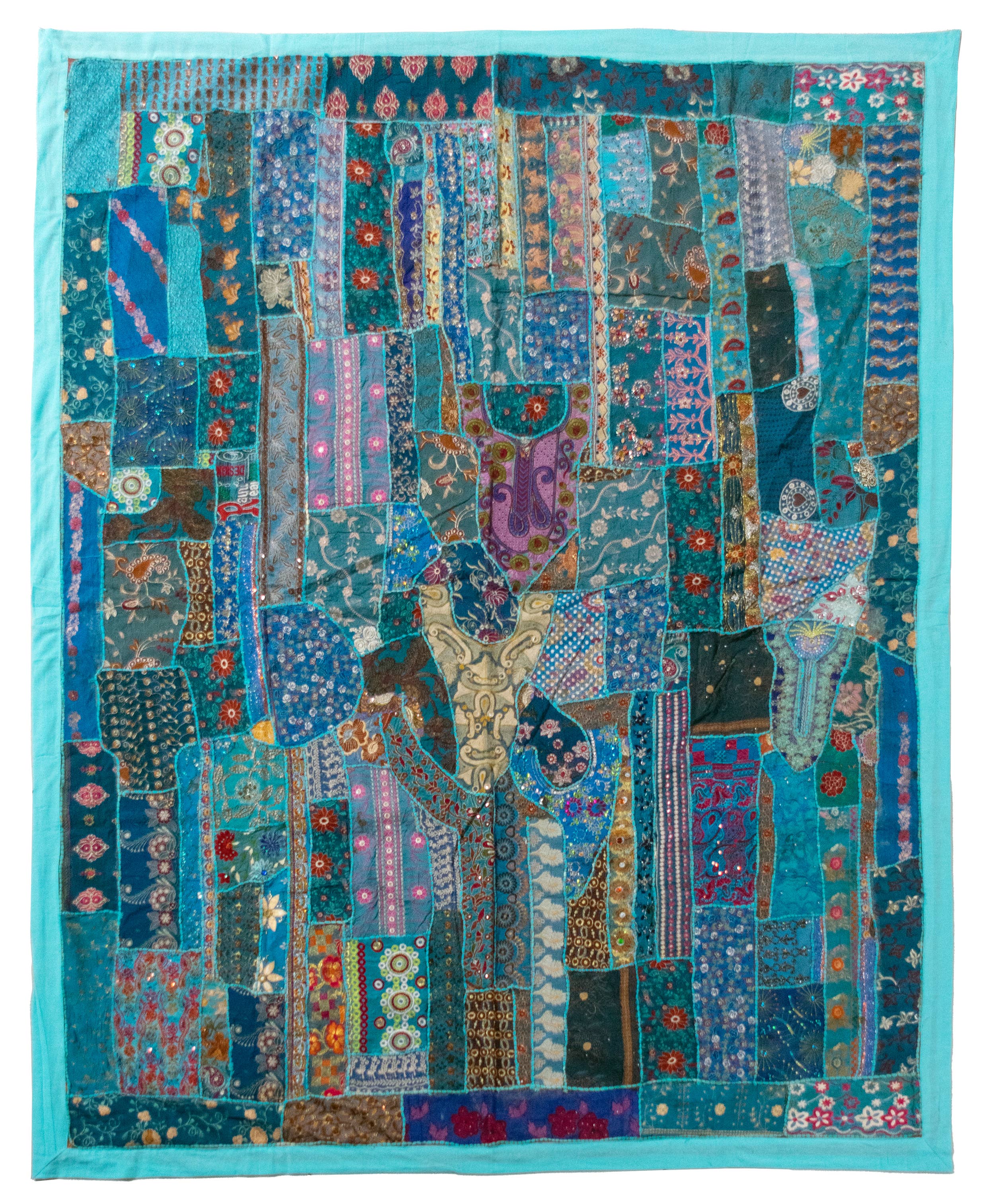 Vintage Addiction - Wholesale Quilt - One of A Kind Vintage Quilt/Bed Cover-Turquoise Trim1