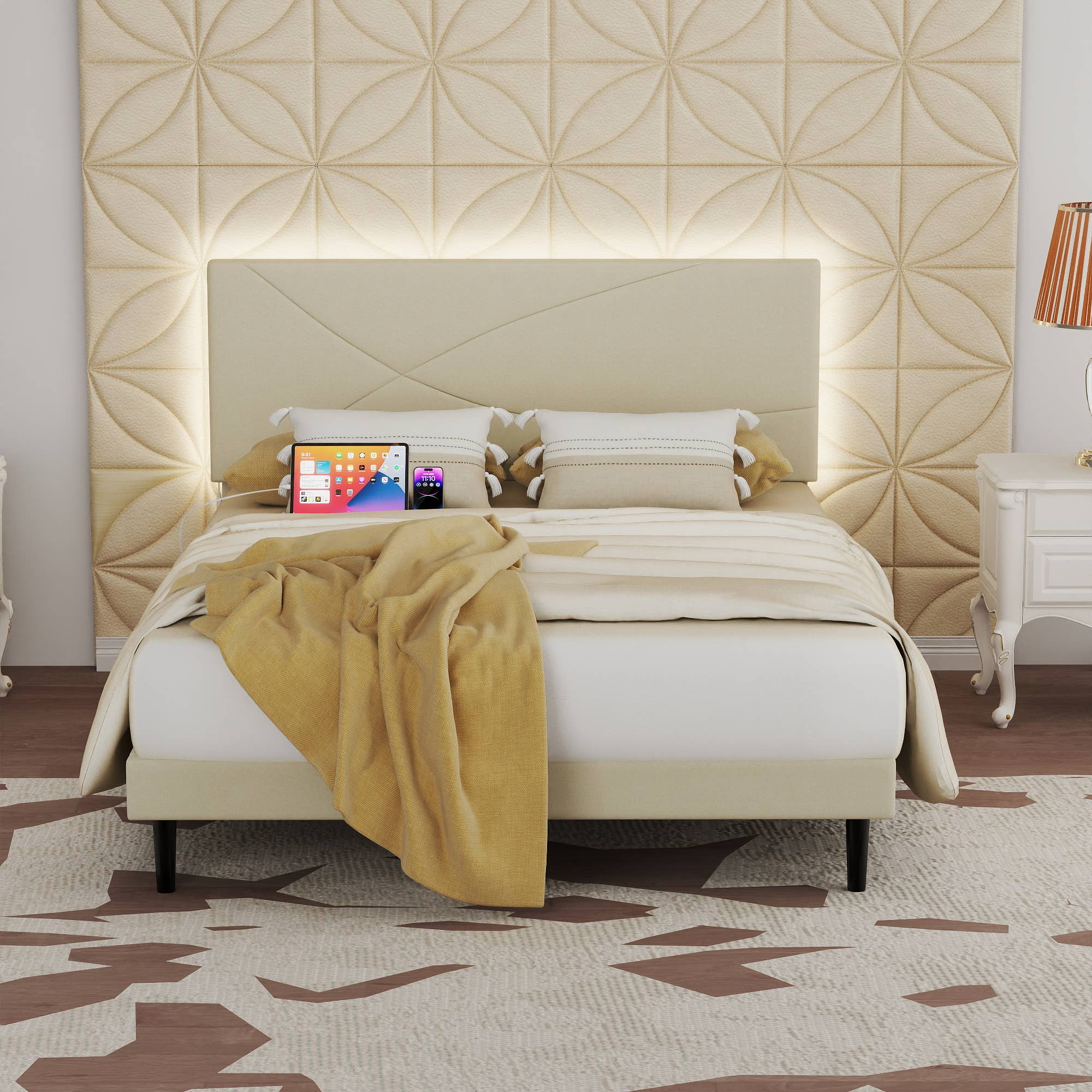 39F Inc. - Wholesale Bed - Queen Size Bed Frame with USB port & LED Headboard–Grey8