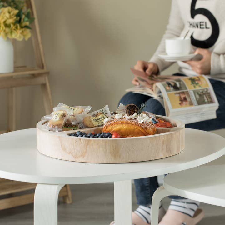Quickway Imports - Wholesale Serving Tray - 3 Sectional Round Snack Tray for Dining Table and Kitchen