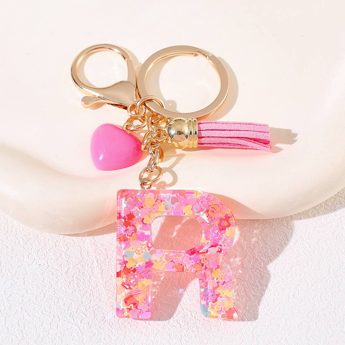 Mio Queena - Wholesale Keychain - Women's - Pink Sequin Star Resin Initials Charm Keychain Bag Ornaments25