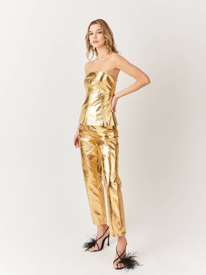 Johanna Gold Faux Leather Metallic Bandeau Top for wholesale by Amy Lynn